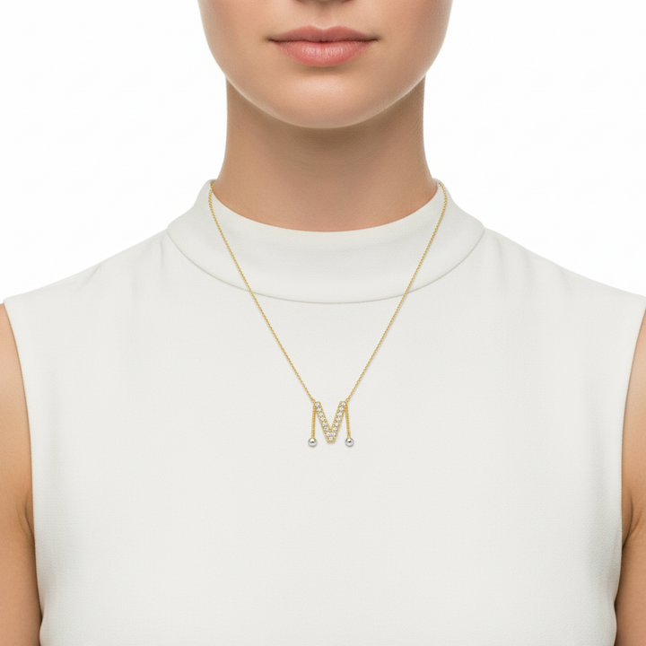 Letter M Diamond Necklace in Yellow Gold 18K - S-P113