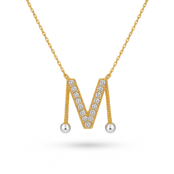 Letter M Diamond Necklace in Yellow Gold 18K - S-P113