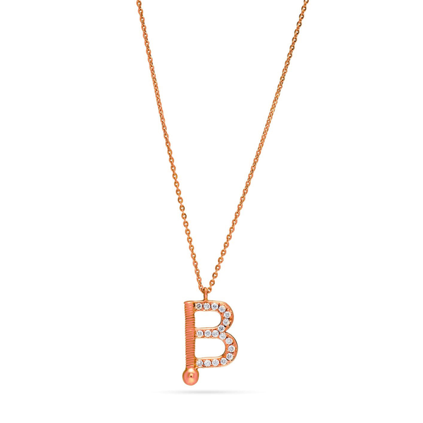 Letter B Diamond Necklace in 18k Rose Gold - SIR1661P