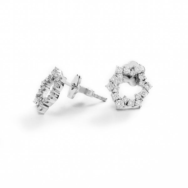 Shinny Irregular Diamond Flower Earring in White 18 K Gold - SIR1543