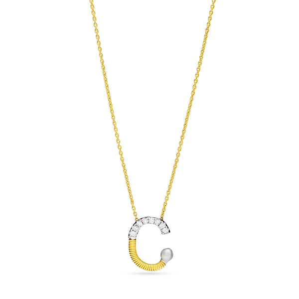 Letter C outstanding Diamond Necklace in Yellow 18 K Gold - SIR1675P