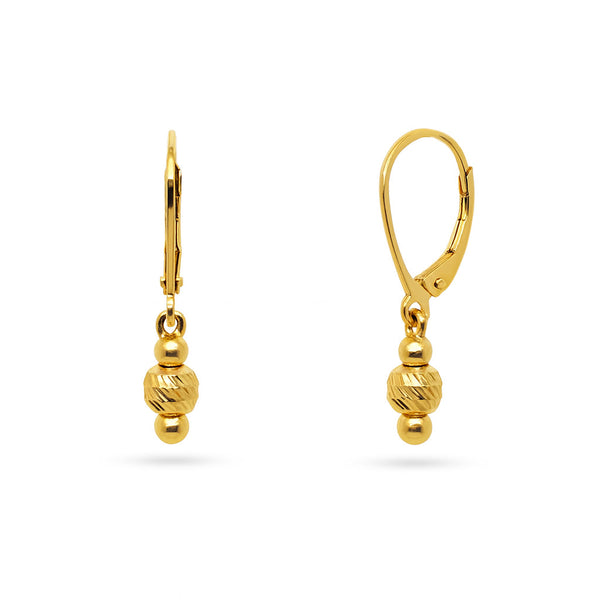 18k Yellow Gold Delicate Trio Bead Drop Earrings - MOH680E/A