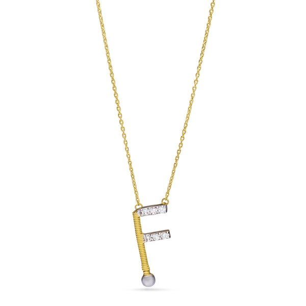 Letter F outstanding Diamond Necklace in Yellow 18K Gold - SIR1663P