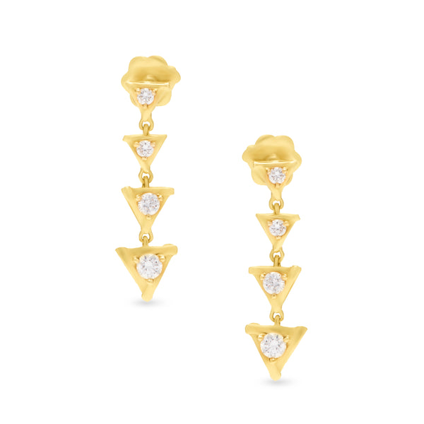 Dangling Diamond Triangles Earring in Yellow 18 K Gold - S-H12E