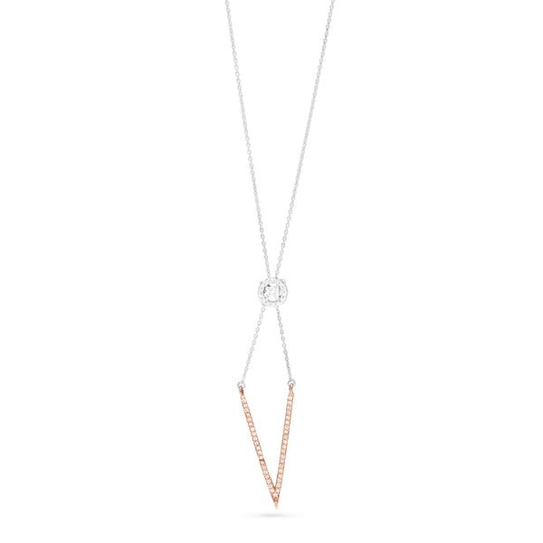 Adjustable Length with Dangling Golden Arrow Diamond Necklace in White 18 K Gold - SIR1087