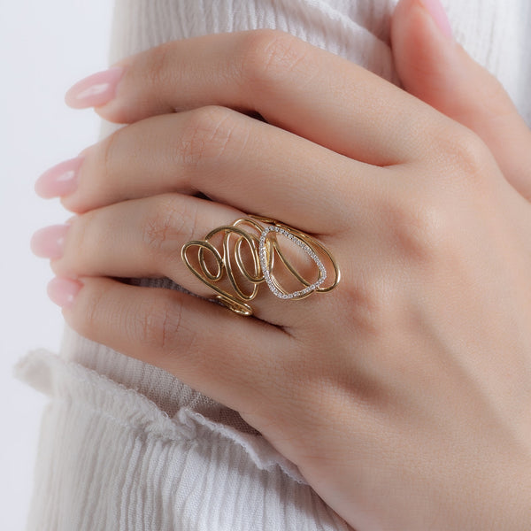 Tirette Dazzling Spirals Ring in Yellow 18K Gold - SIR767B