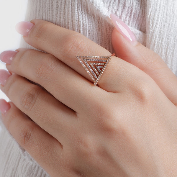 4 Triangles Interlaced shinny diamond Ring in Rose 18K Gold - S-R87