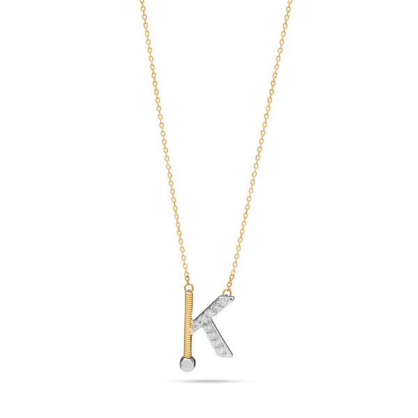 Letter K outstanding Diamond necklace in Yellow 18 K Gold - nb3027