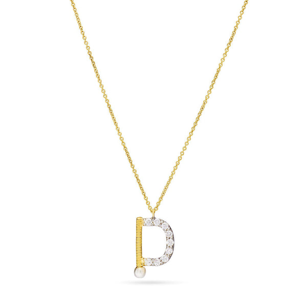 Shiny Letter D Gold and Diamond  Necklace in Yellow 18 K Gold - SIR1676B