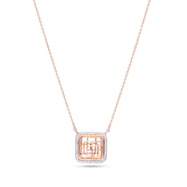 Square Shapped Tirette Shinny Diamond Necklace in Rose 18 K Gold - SIR1012PC