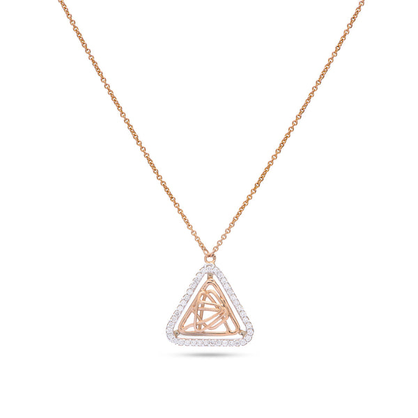 Triangular Shapped Tirette Shinny Diamond Necklace in Rose 18 K Gold - S-PN046S