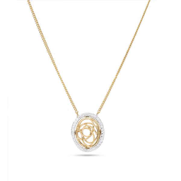 Opal Shapped Tirette Shinny Diamond Necklace in Yellow 18 K Gold - S-PN045S