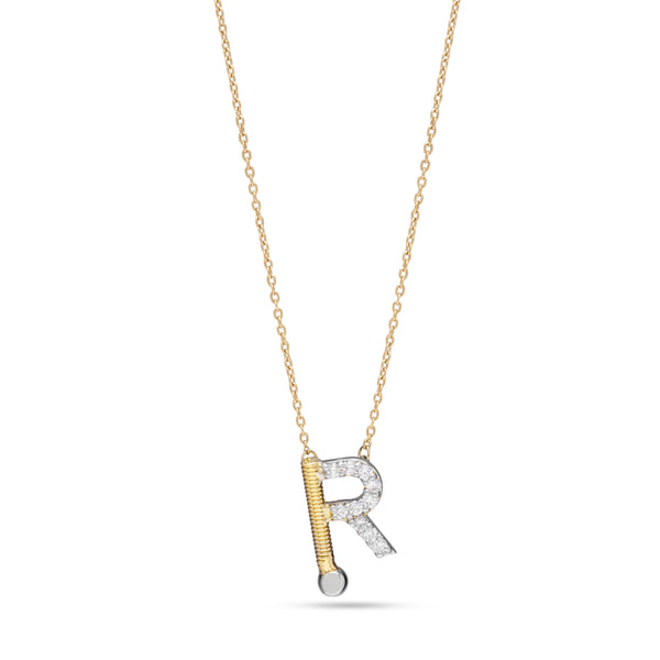 Letter R outstanding Diamond necklace in Yellow 18K Gold - S-P60