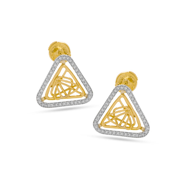 Diamond Triangular Tirette Earring in Yellow 18K Gold - S-X01E