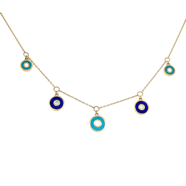 Dangling Colored Enamels and Diamond Necklace in 18K Yellow Gold - S-BU078S