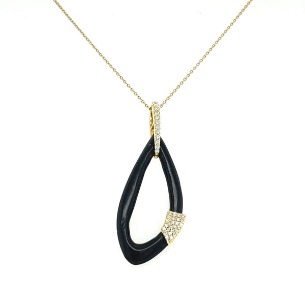 Dangling Black Onyx and Diamonds Necklace in 18K Yellow Gold - S-P230S