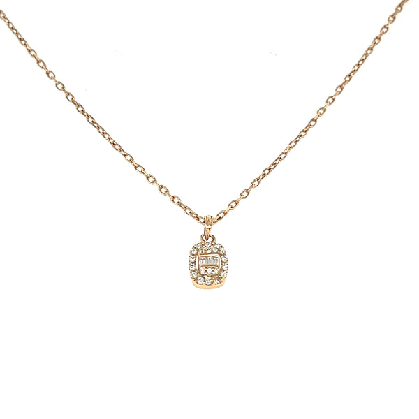 Simple Baguette Diamond Necklace in 18K Rose Gold - S-X17BP