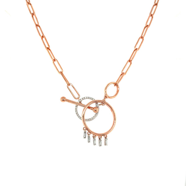 Unique Dangling Diamond Necklace with Easy Lock in 18K Rose Gold - YT245600K