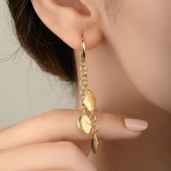 18K Dangling Leaves Gold Earrings - K-E082G/WG