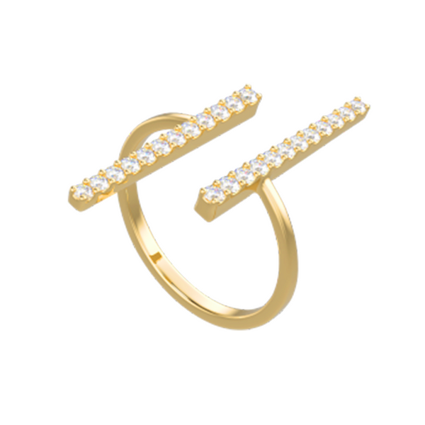 2 Diamond Opened Bars Ring in Yellow 18K Gold - QR204