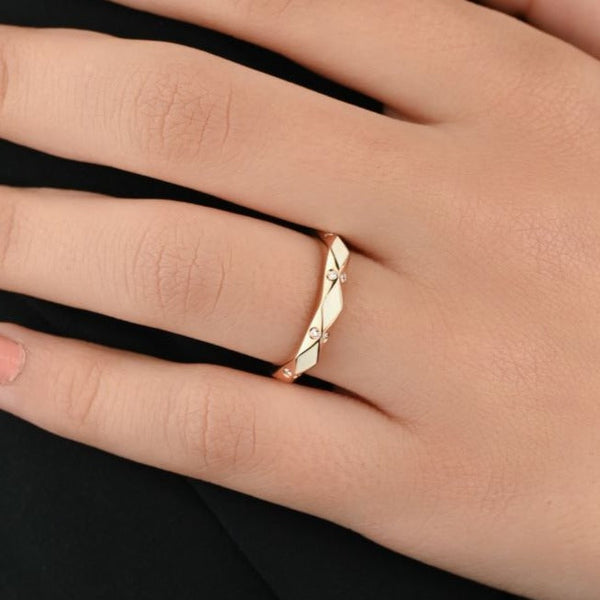 Statement gold ring with small diamonds - R33970