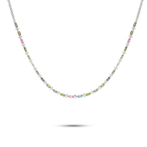 Confetti 18k White gold Diamond Necklaces and Multi Colored Stones - S-X228N