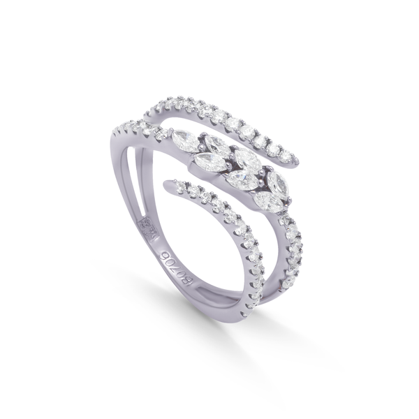 Open Diamond Leaves Ring in White 18K Gold - RDM0030