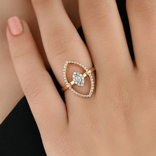 Marquise-cut diamond ring adorned with additional diamonds - S-CR303S