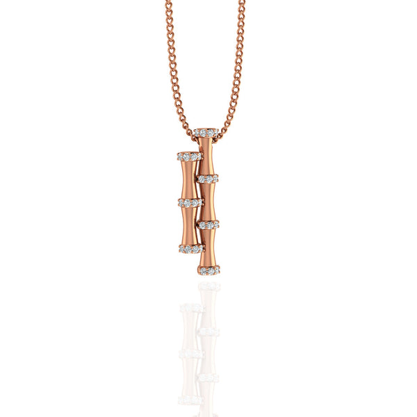 18K Rose Gold Double Bamboo Stalk Pendant with Diamonds - S-E237SPB