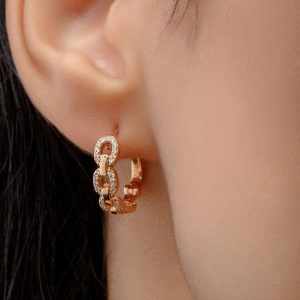 18K Rose Huggie Diamond Earrings - S-E242S