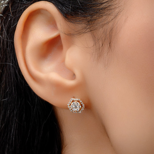 18K Rose Halo Diamond Earrings - S-E255S