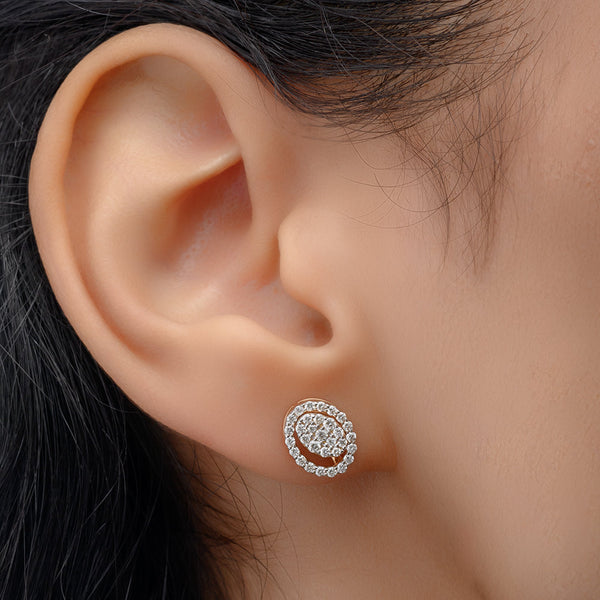 18K Rose Halo Diamond Earrings - S-EN025S