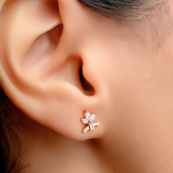 18K Rose Helix Diamond Earrings - S-EN030S