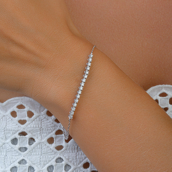 Beautiful Half Tennis Bracelet in White gold - S-H042BS