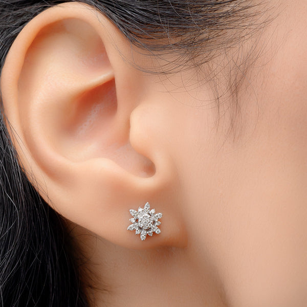 18K White Cluster Diamond Earrings - S-H057ES