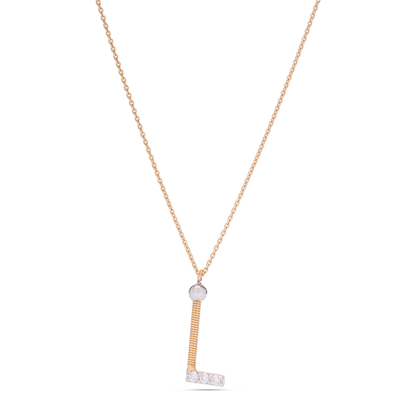 Arabic Letter "L" Diamond Necklace  in 18K Yellow gold - S-P115