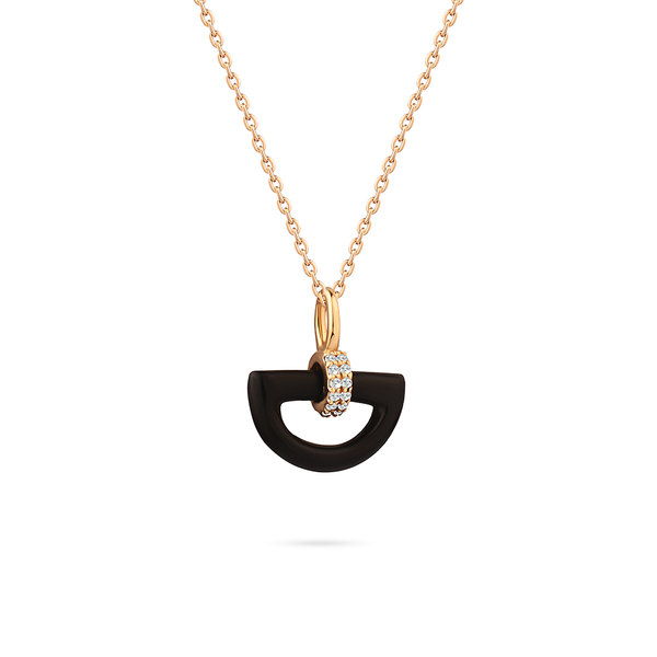A unique necklace with Onyx in a D letter circled with diamonds in 18K Yellow Gold - S-P249S