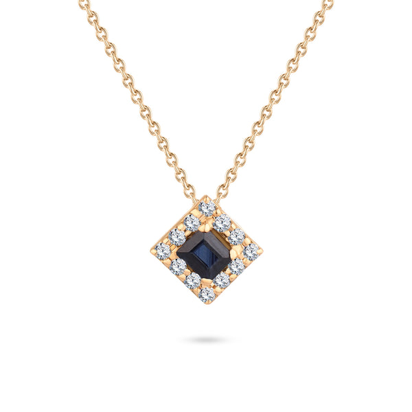 Central Sapphire with Diamond Necklace in Rose 18 K Gold - S-P261SON