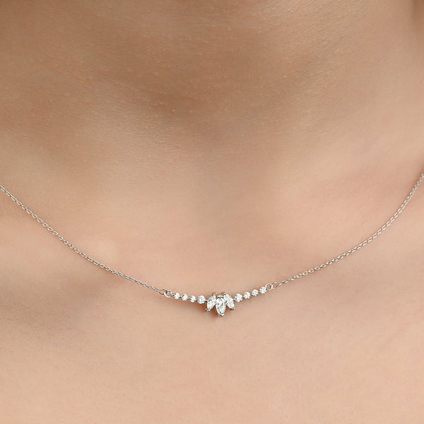 Diamond bar necklace with 3 marquise diamonds in center - S-P318S