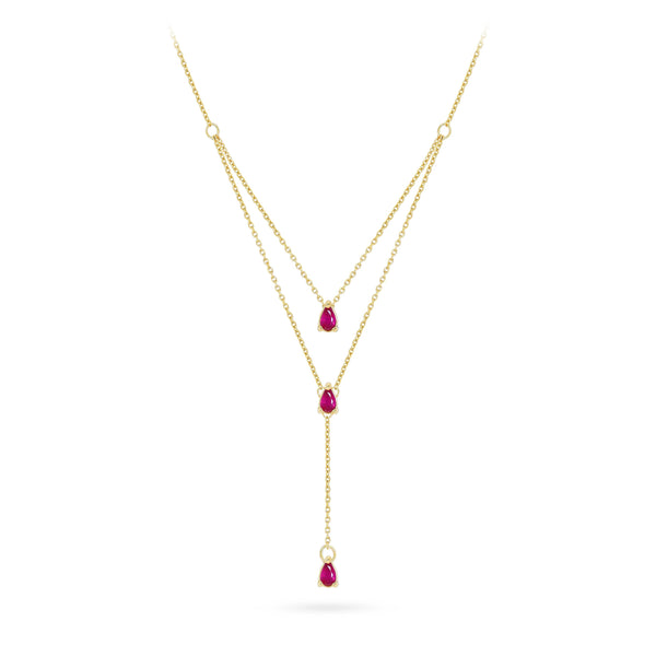 Double Layered Gold Necklace with Ruby Stones - S-P368SBON