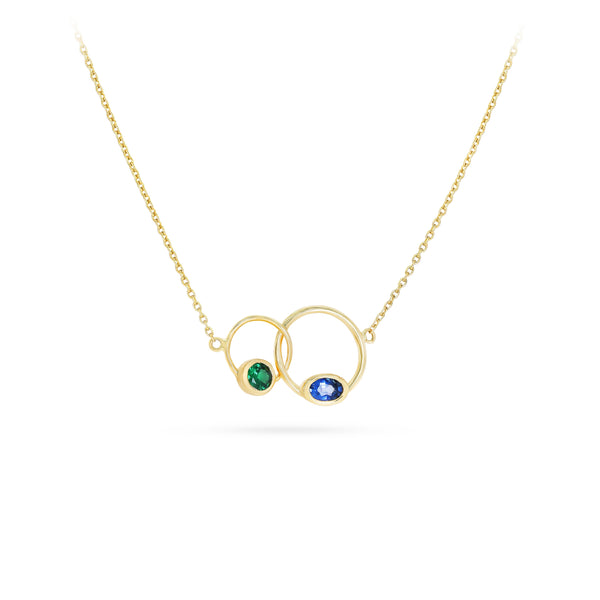 Interlacing Gold Rings Necklace with Sapphire & Emerald - S-P459SON