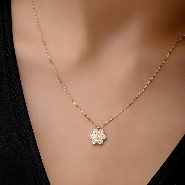 18K Rose Flower Diamond Pendant - S-P480S