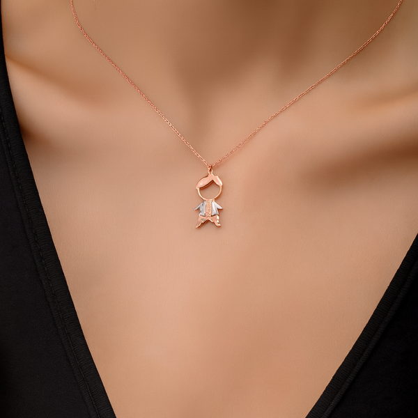 18K Rose Gold Boy Kid Diamond Necklace - S-P487S