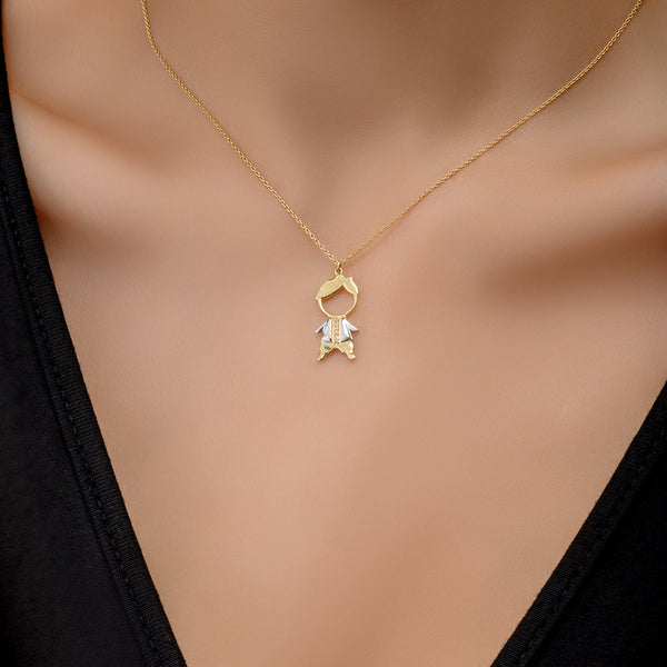 18K Yellow Boy Kid Diamond Necklace - S-P487S