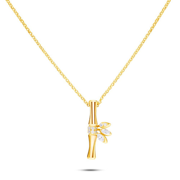 18k Yellow Gold Short Double-Stalk Pendant - S-P566S