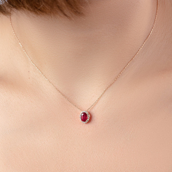 Dangling Simple Ruby Diamond Necklace in 18K Yellow Gold - S-PN055SD