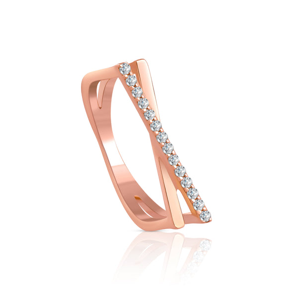 Irregular crossed diamond Ring in Rose 18K Gold - S-R170S