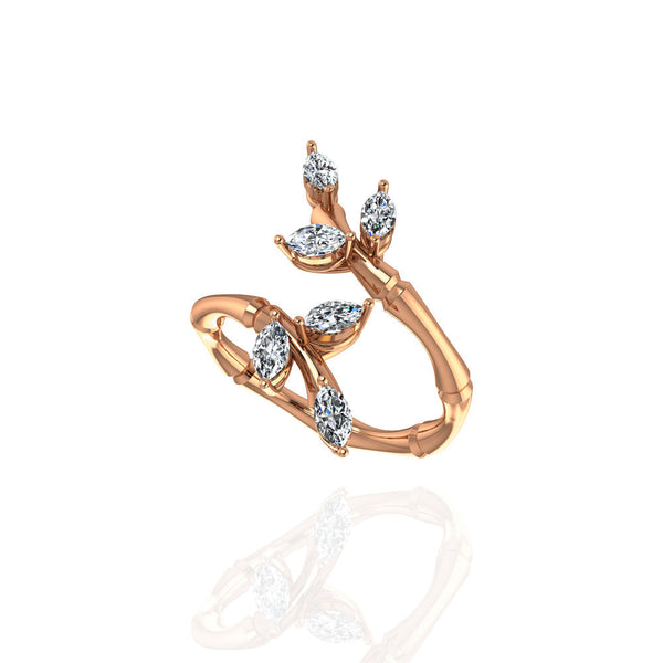 18k Rose Gold Diamond Lucky Curled Ring with Marquise Leaf Shape, Long - S-R320SB