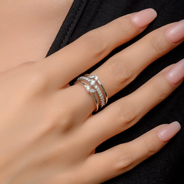 18K White Three Layers Diamond Ring - S-R323S