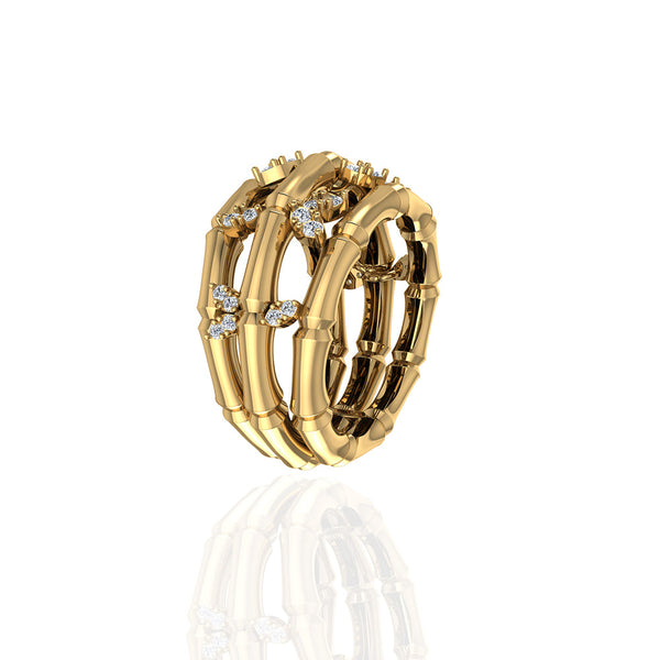 18k-yellow-gold-triple-layer-bamboo-ring-with-leafy-marquise-diamond-s-r377sc-Siran-by-iram-jewelry